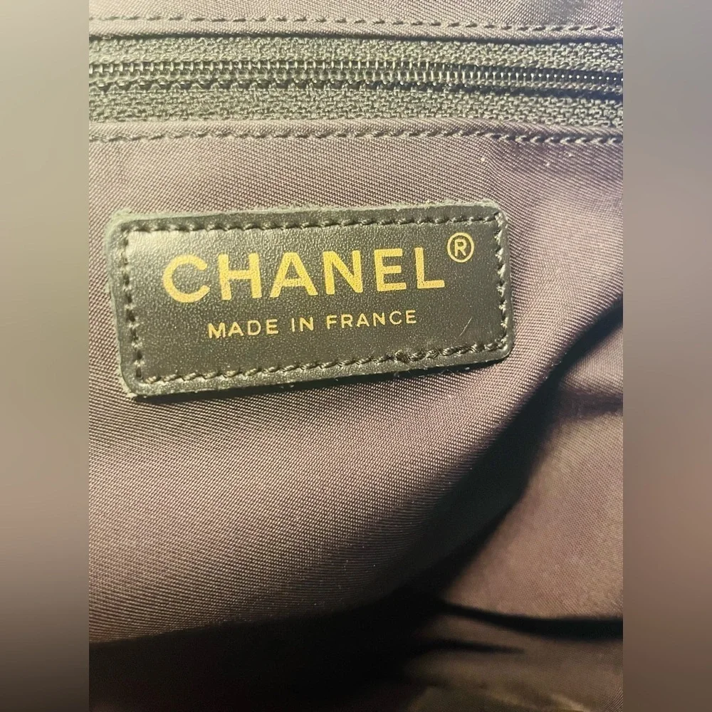 CHANEL Travel Line Tote MM Tote Bag Black Nylon JacquardLeather Women